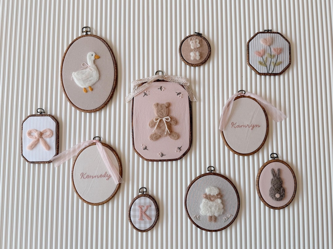 Custom Girl Nursery Wall Art Set – Embroidery Hoop Gallery | Baby Girl ...