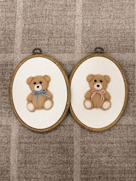 Needle Felt Teddy Bear Wall Art, Baby Nursery Decor, Teddy Bear Nursery Art, Baby Boy or Girl Gift, Handmade Heirloom Nursery Decor