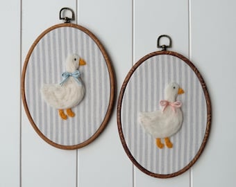 Felted Goose Nursery Wall Art – Handmade Needle Felt Embroidery Hoop – Heirloom Baby Room Décor