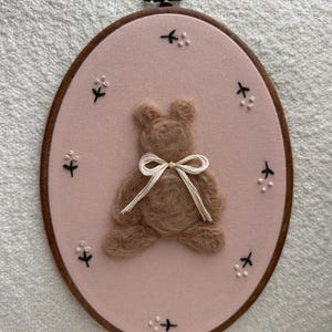 Felted Teddy Bear Nursery Wall Art – Handmade Needle Felt Hand Embroidery Hoop – Heirloom Baby Room Décor