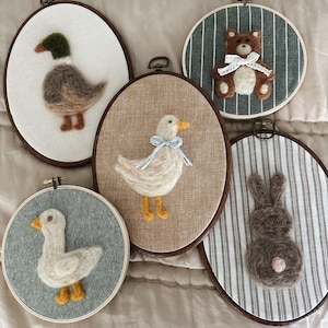 Felted Goose Nursery Wall Art – Handmade Needle Felt Embroidery Hoop – Heirloom Baby Room Décor