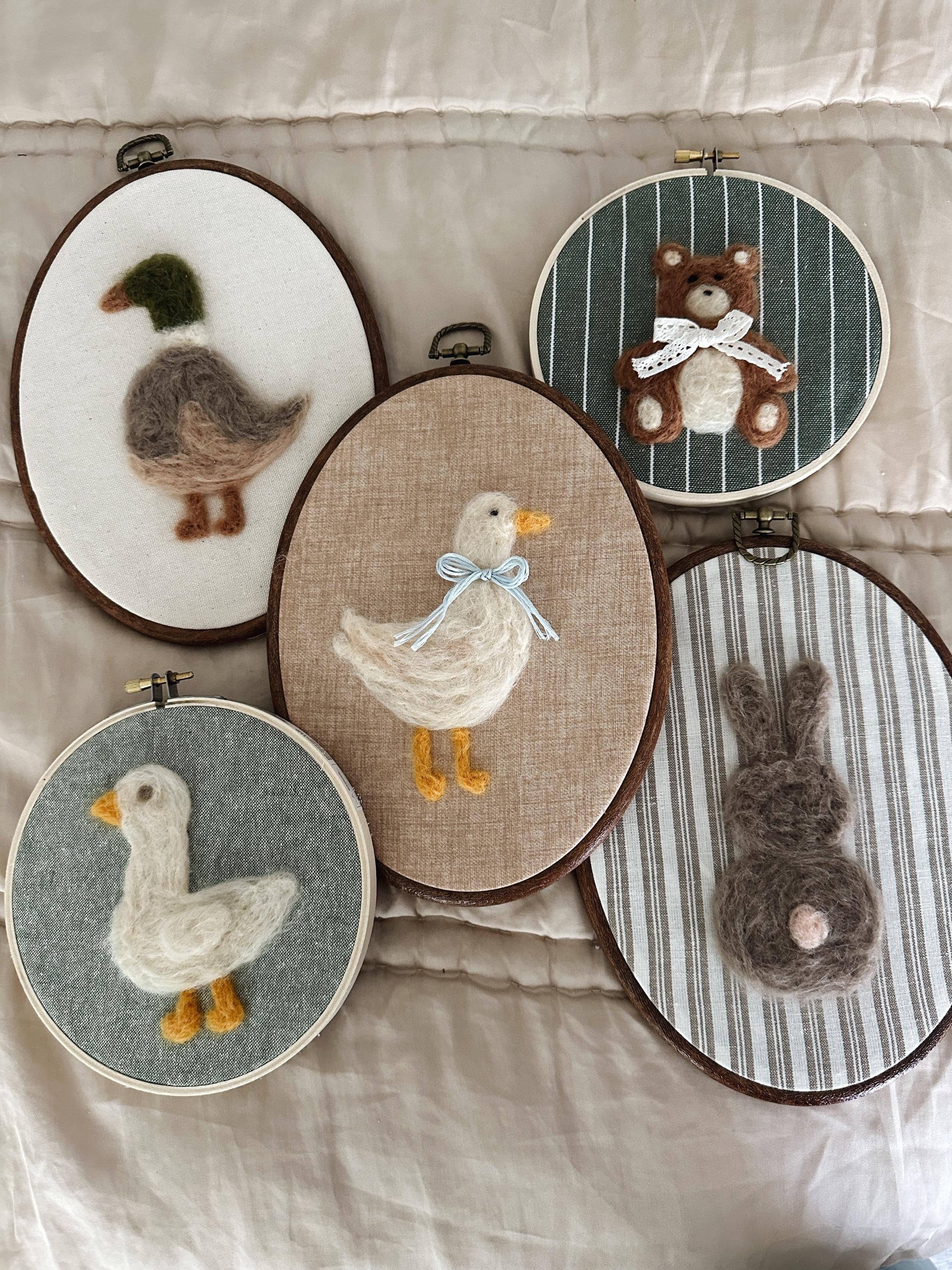 Felted Goose Nursery Wall Art – Handmade Needle Felt Embroidery Hoop – Heirloom Baby Room Décor