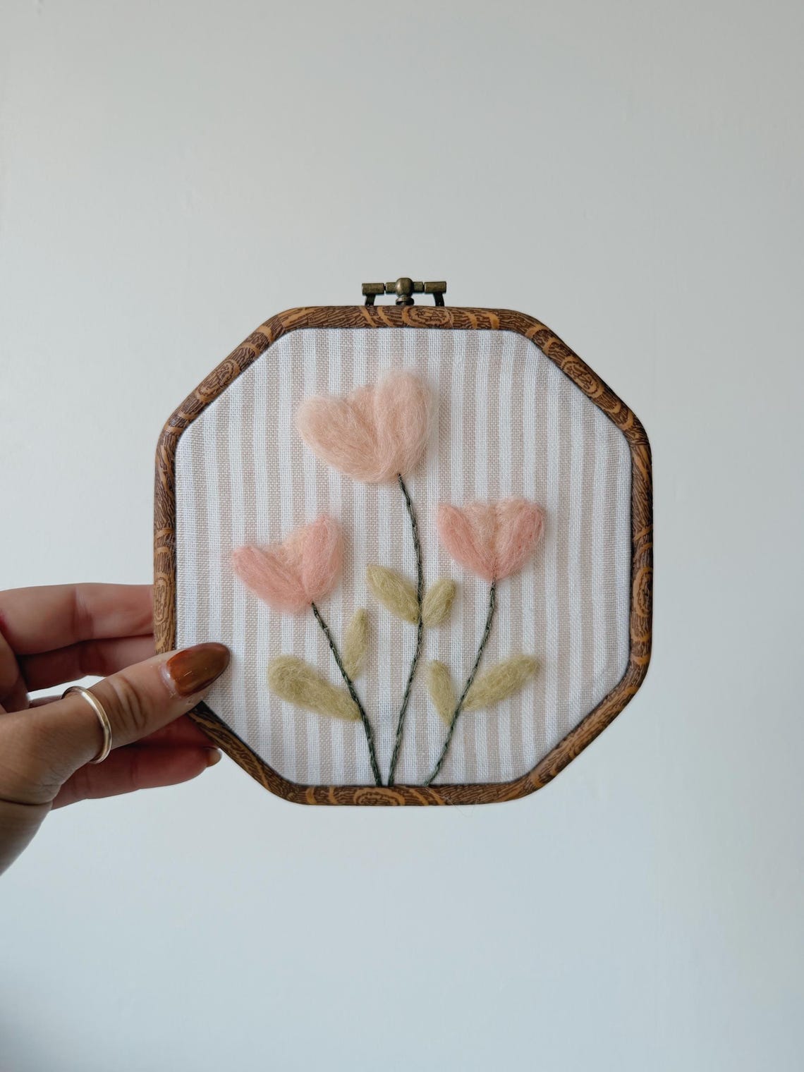 Blush Pink Needle Felt Flower Hoop | Wool Floral Wall Art | Handmade ...