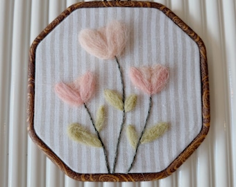 Blush Pink Needle Felt Flower Hoop | Wool Floral Wall Art | Handmade Nursery or Home Decor | Textured Fiber Art Gift