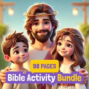 Bible Activity Bundle for Kids – Christian Preschool Printables, ABC + Numbers + Faith Worksheets, Over 70 Pages, Instant Download