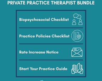 Paquete para terapeutas / Guía para iniciar su consulta privada / Lista de verificación biopsicosocial / Políticas de la consulta / Aviso de aumento de tarifas