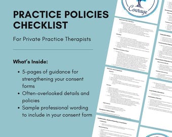 Lista de verificación de políticas terapéuticas / Guía para redactar formularios de consentimiento / Lista de verificación para la práctica privada (PDF)
