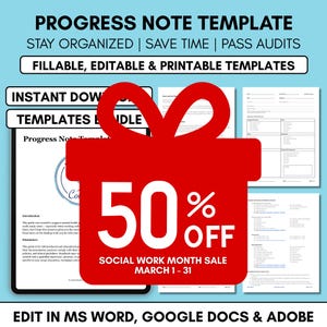 Modèle de note de progression avec cases à cocher pour les thérapeutes | Notes de consultation modifiables | Documentation sur la santé mentale PDF