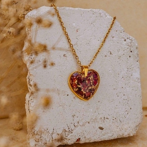 Rose Heart Pendant with Gold Flakes – Eternal Love Necklace