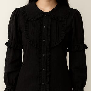 Gothic Victorian Lolita Blouse – Puff Sleeve Detachable Top for Women – Ruffle Corset Style Shirt, Kawaii Coquette Cosplay Blouse