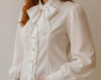 Victorian Lolita Blouse – Gothic Peter Pan Collar Bow Top