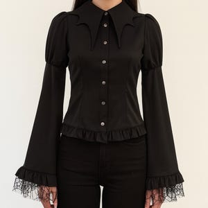 Gothic Lolita Blouse – Victorian Y2K Slim Fit Shirt with Mesh Lantern Sleeves – Vintage Kawaii Top for Women & Girls - Gift for Her