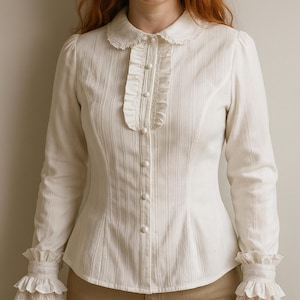 Victorian Jacquard Blouse – Gothic Lolita Ruffle Lace Shirt for Women – Long Sleeve Cosplay Costume Top, Ruffle Sleeve Blouse