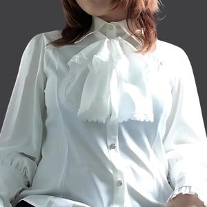 Gothic Victorian Lolita Blouse – White Bow Princess Shirt with Gigot Sleeves – Vintage Y2K Notched Collar Top, Sizes S–XL - Gift for Her