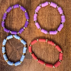 Preppy Elastic Beaded Bracelet, Clay Beaded Bracelet, Heart Beaded Bracelet, VSCO Bracelet, Stacker Bracelet, Polymer Clay Bracelet
