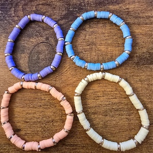 Preppy Clay Bead Bracelet, Beachy Bracelet, Summer Bracelets, Stacking Bracelets, Gold Bracelets, Polymer Clay Bead Bracelets, Beaded