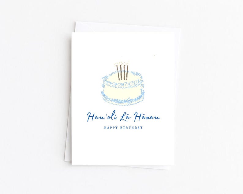 Hawaiian Birthday Card, Hau'oli Lā Hānau, Birthday Cake Blue