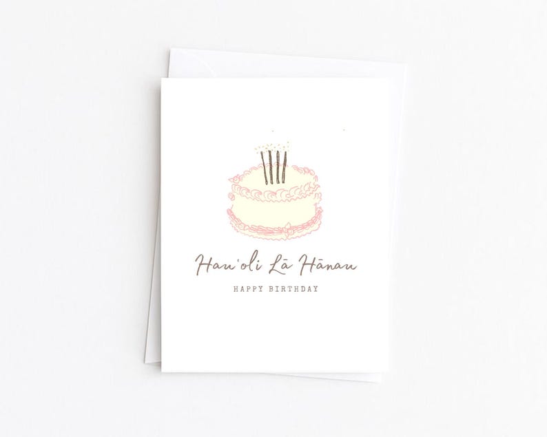 Hawaiian Birthday Card, Hau'oli Lā Hānau, Birthday Cake Pink