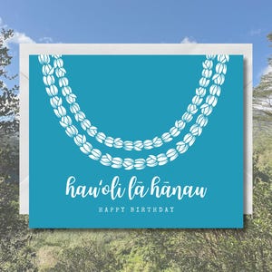 Tarjeta de felicitación hawaiana, tarjeta de cumpleaños Hauʻoli Lā Hānau, Pikake Lei