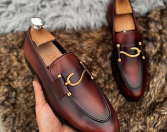 Braune Leder Bit Loafers Herren handgemachte Slip-On Luxuskleid Schuhe formell