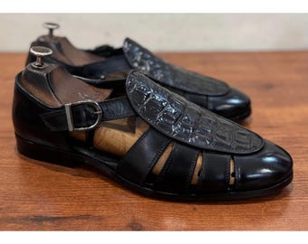 Men’s Handmade Black Leather Fisherman Sandals – Classic Summer Style