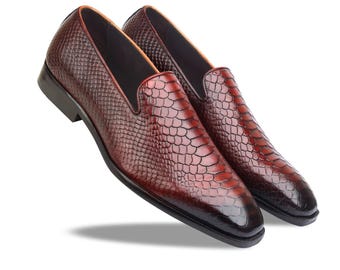 Bruine leren penny-loafers herenleer | Luxe echte slangenleer instapschoenen | Handgemaakte loafers met exotische textuur voor heren