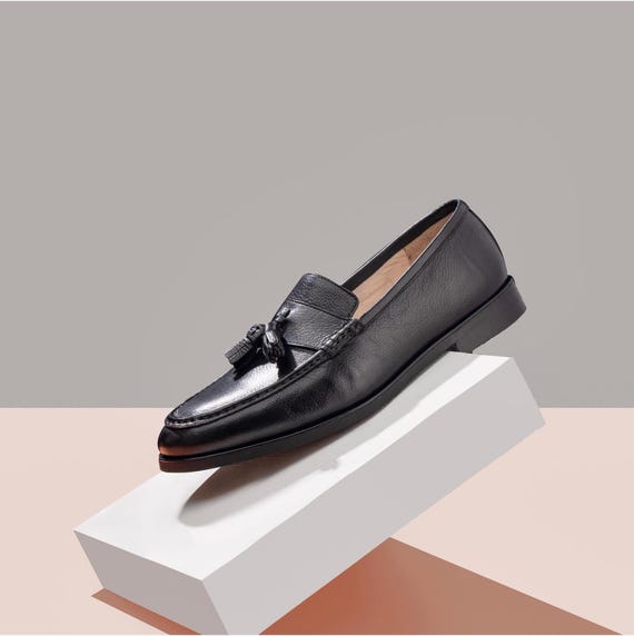 Handmade Black Leather Tassel Loafers for Men Slip On Dress Shoes,Wedding Footwear