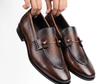 Braune Herren-Lederslipper | Klassische Slipper für Herren | Handgefertigte elegante Slipper | Business-Schuhe | Freizeitschuhe