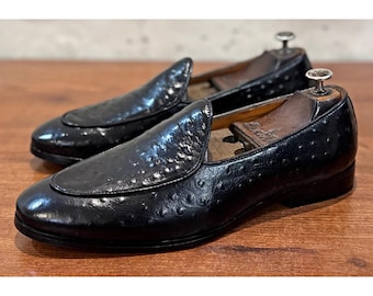 Handmade Black Ostrich Leather Loafers for Men, Luxury Italian Style Dress Shoes