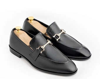 Mocassins à mors en cuir noir pour homme, faits main : Chaussures habillées pour homme