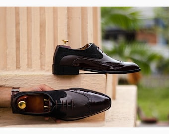 Handgjorda bruna Oxford Brogue Wingtip-skor i äkta läder för män