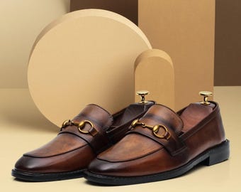 Mocassins en cuir faits main | Chaussures habillées marron pour homme | Mocassins à mors