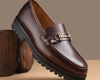 3 Inches Increasing Height Brown Italian Leather Prestige Penny LOAFERS With CHUNKY SOLE