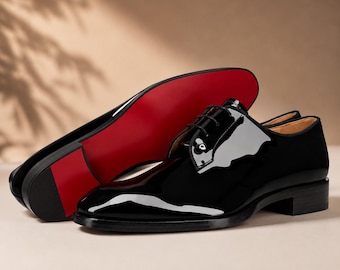 Chaussures Oxford Chris Loub pour homme en cuir verni noir | Semelle rouge | Tenue de cérémonie et de mariage