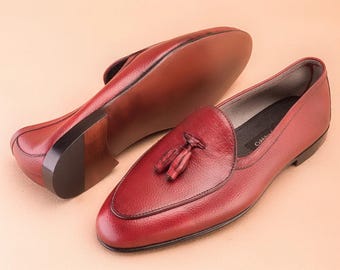 Mocassins à pampilles en cuir faits main pour hommes | Chaussures habillées classiques à enfiler | Chaussures en cuir formelles et décontractées