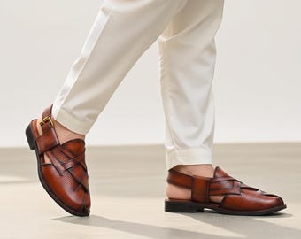 Handmade Brown Leather Peshawari Chappal Sandals: Traditional Mens Footwear | Fitville Men's leather shoe, Gift for him