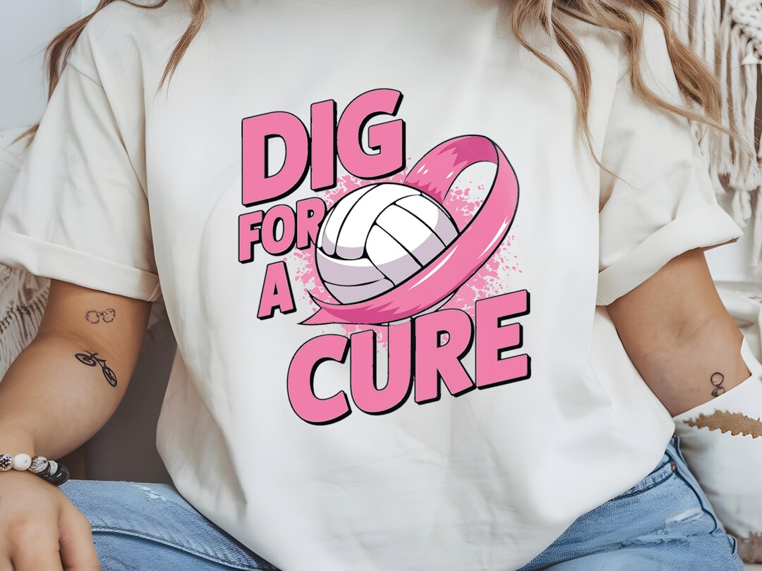 Dig for Cure Ribbon Volleyball SVG PNG DXF Design, Breast Cancer ...