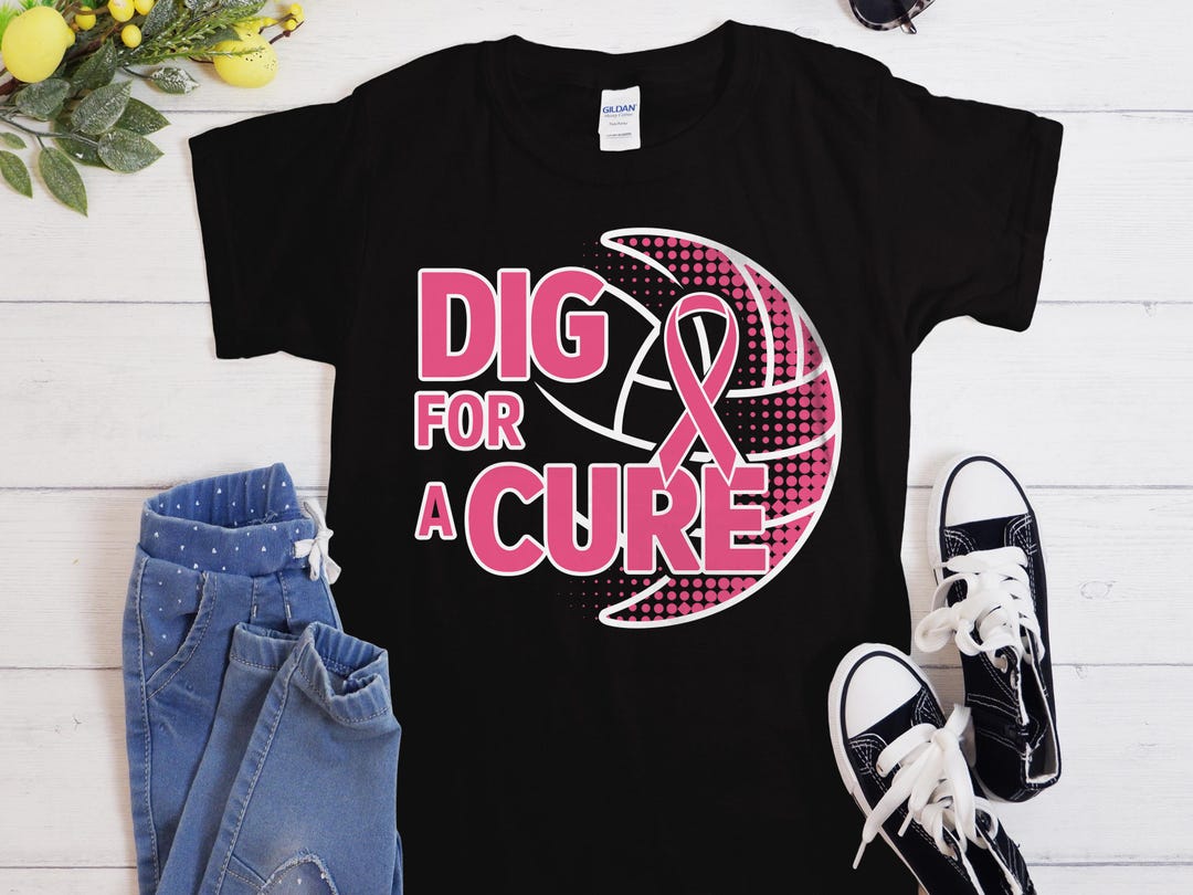 Dig for Cure Ribbon Volleyball SVG PNG DXF Design, Breast Cancer ...