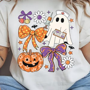 Nurse Halloween Coquette Png, Cute Spooky Nurse Shirt Design, Funny Ghost Nurse Png, Preppy Halloween Nurse Png, ER Nurse Sublimation