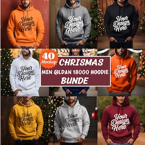 Christmas Hoodie Mockup Bundle: Gildan 18500, Real Model (JPEG Images)