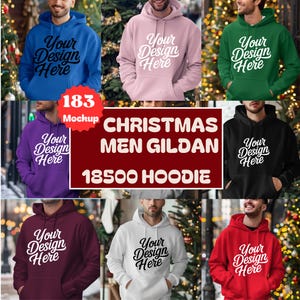 Christmas Men 18500 Hoodie Mockup Bundle Gildan 18500 Hooded Sweatshirt Mockup Bundle | Male Canva Template Gildan 18500 G185 Editable