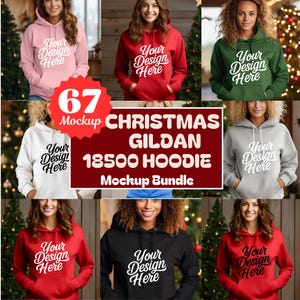 Christmas 18500 Hoodie Mockup Bundle , Gildan Tee Shirt Mockup Bundle Print On Demand, Apparel Mockup Bundle,  Instant Download