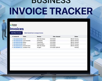 Modèle de suivi des factures Google Sheets : gestion des clients et des services (téléchargement numérique)