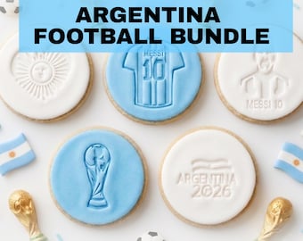 Ensemble d'emporte-pièces football argentin | Lot de tampons de biscuits de football | Inspiré par Messi | Décoration de fête de la Coupe du monde | Ensemble d'emporte-pièces pour fondant