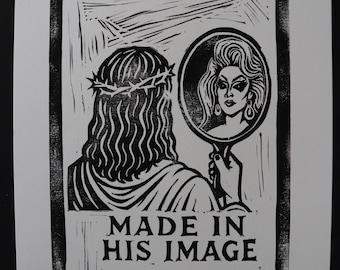 Made In His Image Linocut Print - 11 x 13.5"