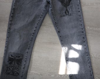 Linocut Printed Jeans and Overalls