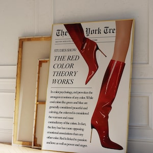 Red Color Theory, Leopard Boots Print Wall Art, Trendy Retro Newspaper Print, Aesthetic Apartment Decor, Vogue College Dorm Wall Decor