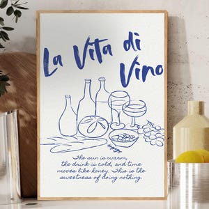 La Vita di Vino Print, Italian Wine Poster, Kitchen Wall Art, Bar Decor, Italian Wine Art, Digital Download, Dining Room Print, Summer Art