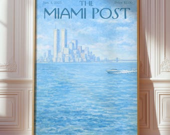 The Miami Post Magazine Cover Print, New Yorker Style Art, Vintage Editorial Poster, Trendy Printable Wall Art Gift for Her, Digital Prints