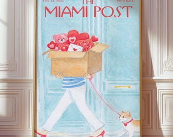The Miami Post Magazine Cover Print, Vintage Editorial Printable, Trendy Retro Poster, Dorm Room & Bedroom Decor, Wall Art Gift for Her